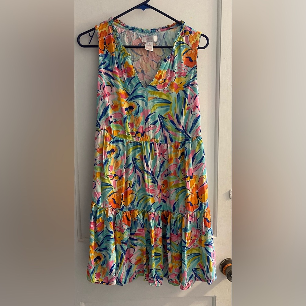 Stella Parker Women's Fit and Flare Dress Tiered Ruffle Hem Size Small